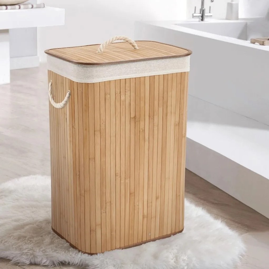 Compactor Coș pentru rufe murdare Bamboo dreptunghiular, natural
