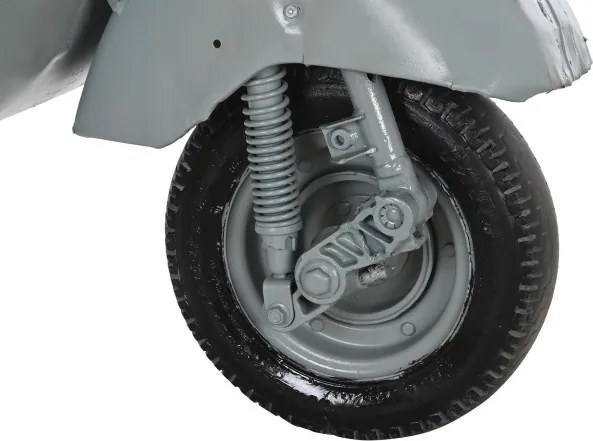 Masă consolă industrială din metal și lemn de mango, verde, cu blat rotund, 3 rafturi și formă de motocicletă, 111 x 116 x 72 cm, „Dusty Mint”
