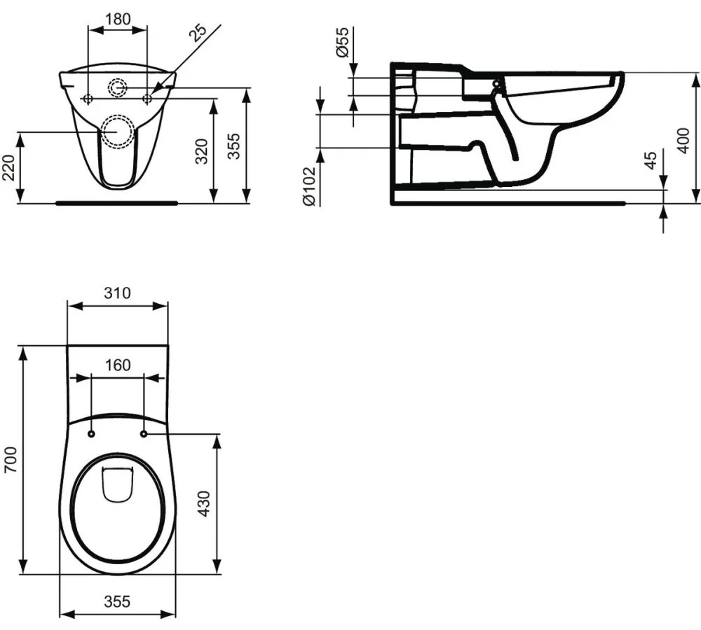 Vas wc suspendat pentru persoane cu dizabilitati Ideal Standard Contour 21 alb