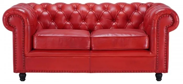 Canapea Chesterfield 2 locuri, din piele naturala, rosu, Classic Chic