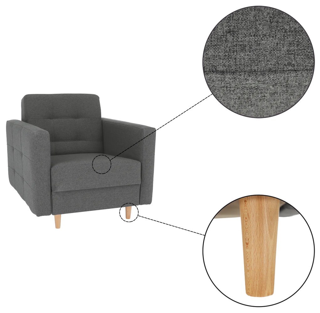 Fotoliu complet tapiţat, material textil gri închis, AMEDIA