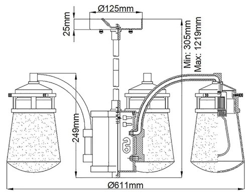 Lustră pe tijă de exterior Kichler KL-LYNDON-5P-AZ LYNDON 5xE27/60W/230V IP44