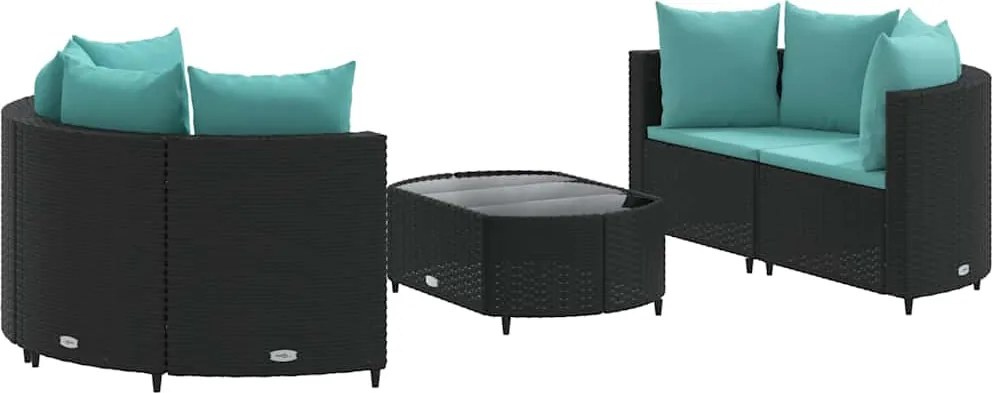 vidaXL Set mobilier de grădină cu perne, 5 piese, negru, poliratan