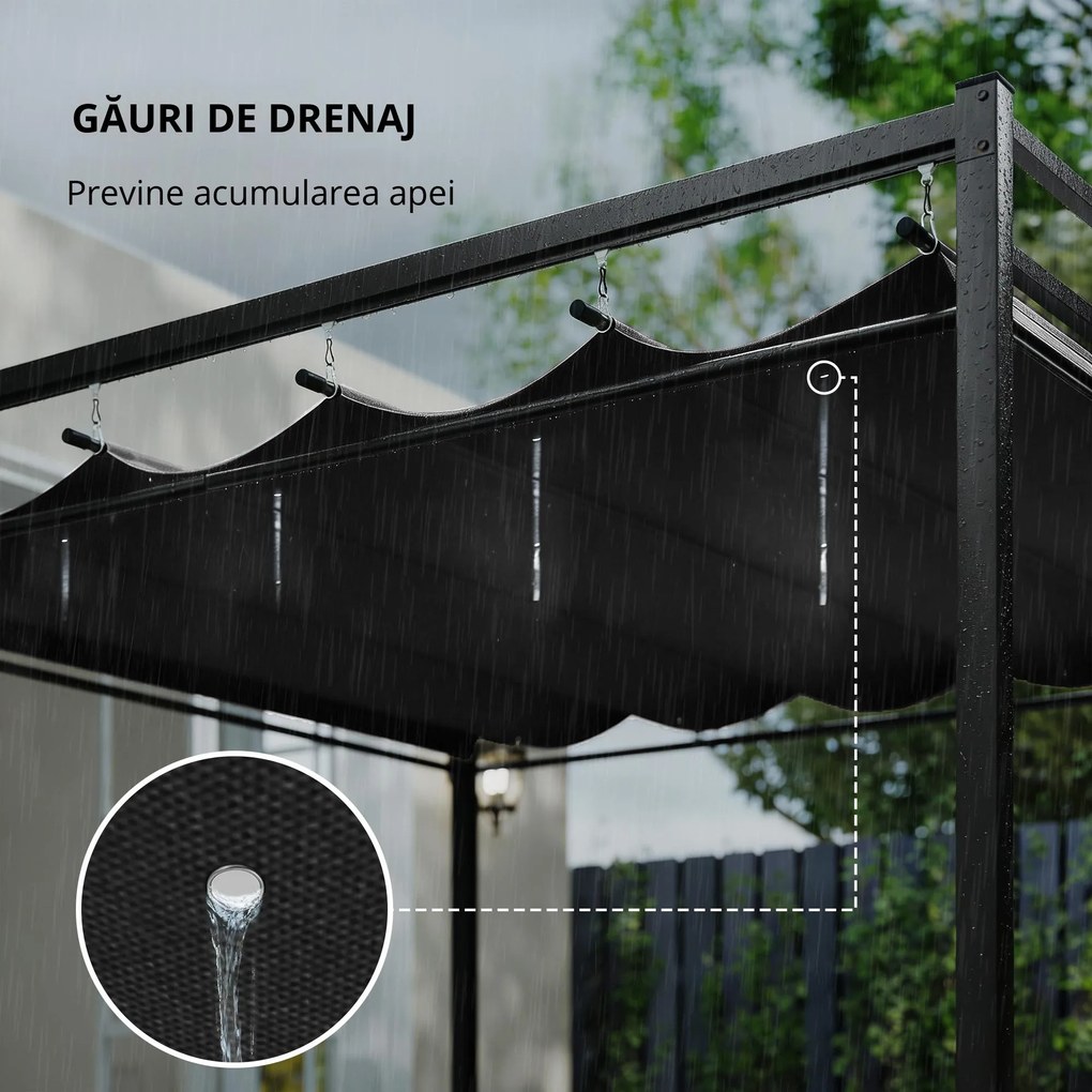 Outsunny Gazebo Pergolă 3x3 m cu Acoperiș Retractabil Glisant, 4 Pereți Laterali, Orificii de Drenare, Pergolă de Grădină din Poliester și Oțel, pentru Terasă, Curte, Exterior, UV30+, Gri Închis | Aosom Romania