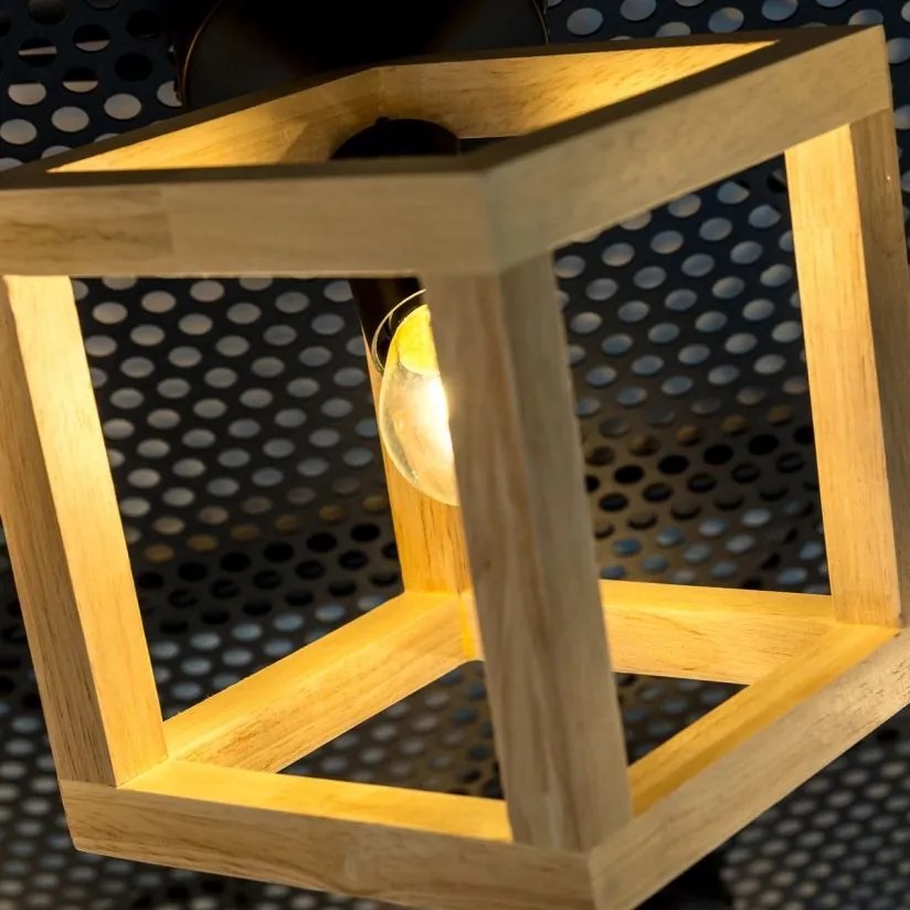 Plafonieră Klausen Rhombus PL1 Relax Lemn Natur 24x22x22 cm, E27 15W, Design Modern, Iluminat Interior Ideal pentru Dormitor, Hol sau Dining