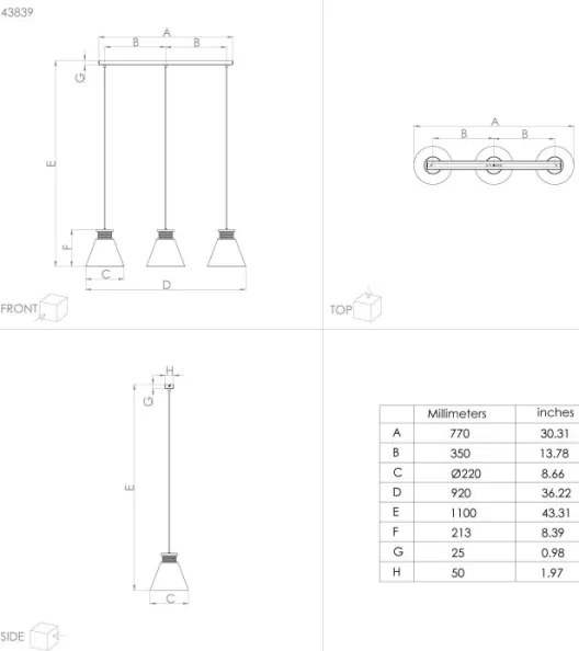 Lustră pe cablu TWICKEN 3xE27/40W/230V Eglo 43839