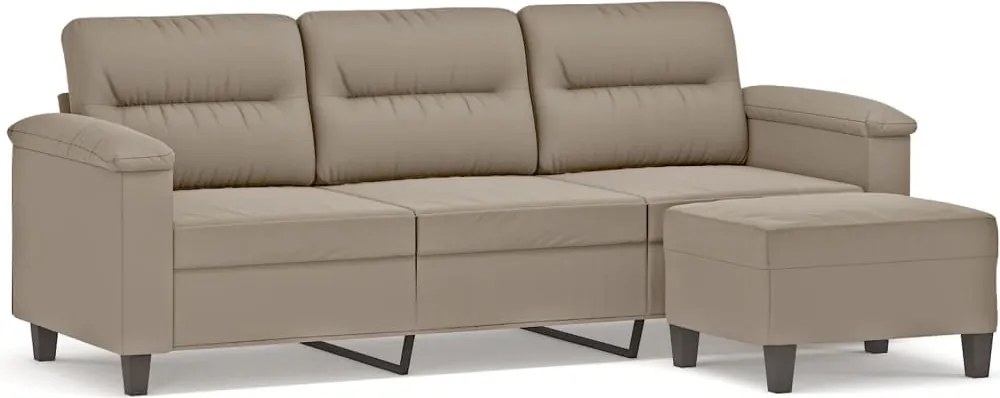 vidaXL Canapea cu 3 locuri și taburet, gri taupe, 180 cm, microfibră