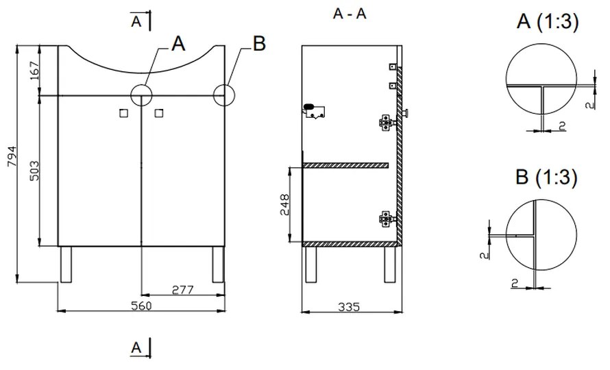 Set mobilier baie cu lavoar si dulap cu 2 usi, 60.5 x 41.5, Cersanit, Sati 560x794x335 mm