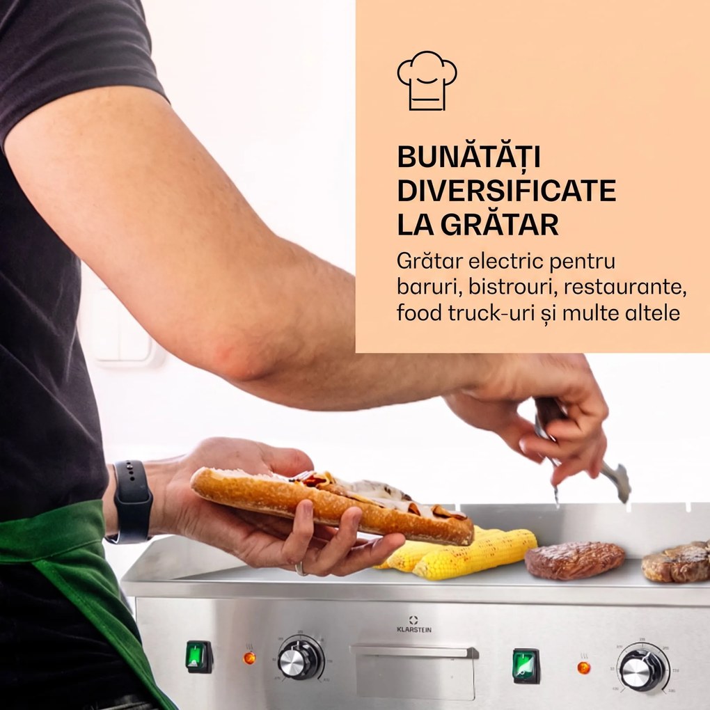 Klarstein Grillmeile 4400, grătar electric, Plancha, 2x2200W, placă de grătar din oțel inoxidabil