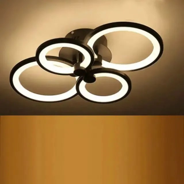 Lustră LED cu Telecomandă, Meda 4 cercuri, 74W, Negru