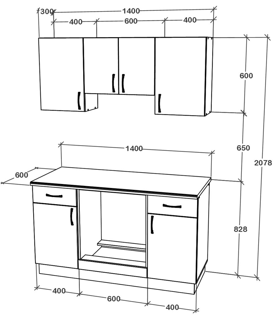 Set haaus V5, Stejar Sonoma Inchis/Alb, Blat Thermo 28 mm, L 140 cm