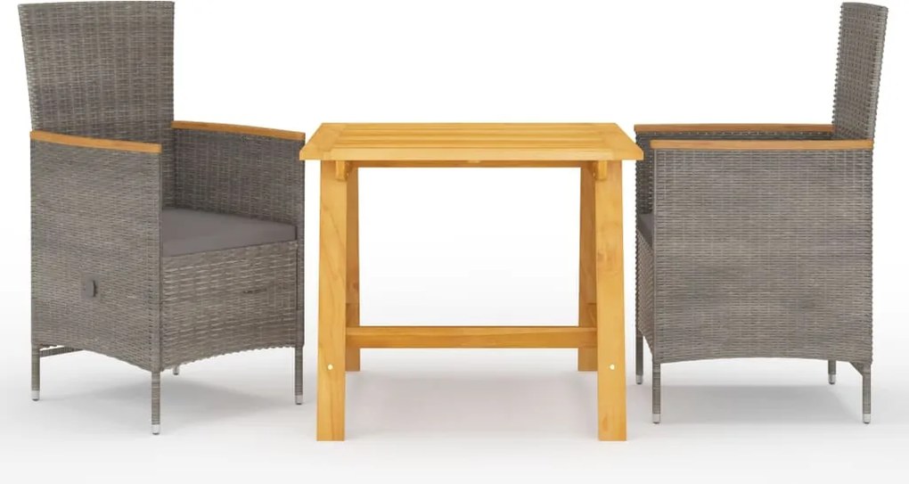 vidaXL Set de masă pentru grădină, 3 piese, gri