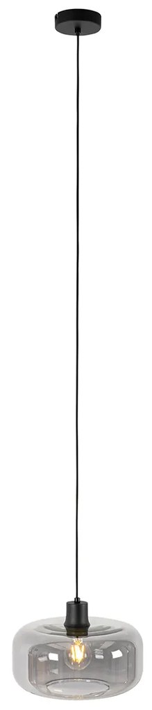 Lampă suspendată Art Deco neagră cu sticlă fumurie - Bizle