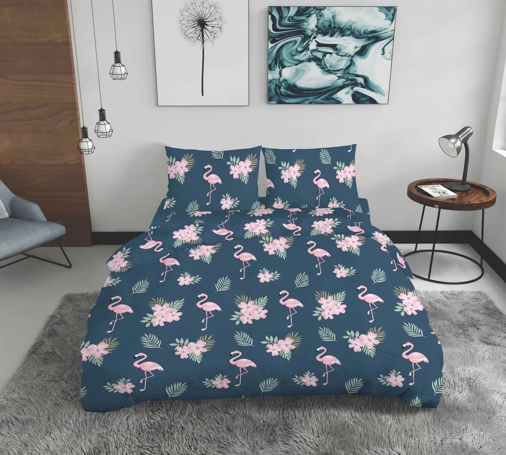 Lenjerie de pat dubla Flamingo, Bedora, 4 piese, bumbac ranforce