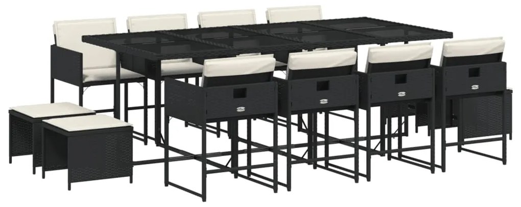 3211338 vidaXL Set mobilier de grădină cu perne, 13 piese, negru, poliratan