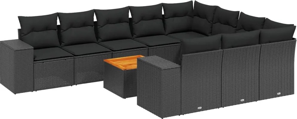 vidaXL Set canapele de grădină cu perne, 11 piese, negru, poliratan