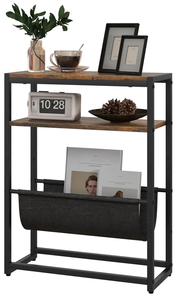 HOMCOM Masa de cafea cu etajeră și suport pentru reviste structură din oțel design industrial - 43l x 18P x 56H cm | Aosom Romania