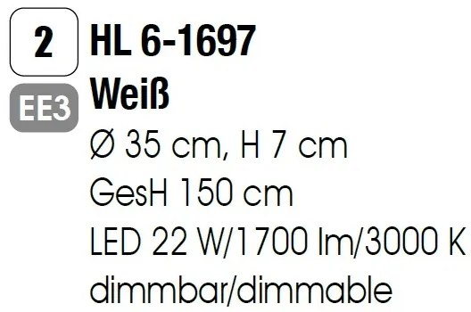 Lustra LED dimabila, Pendul metalic GOURMET White