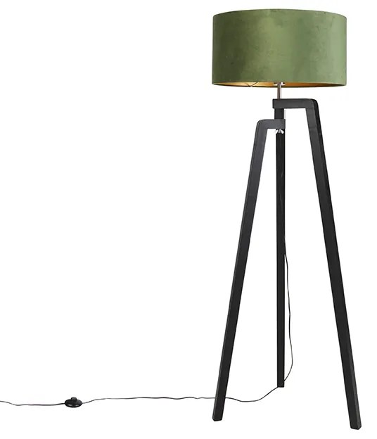 Lampă de podea cu trepied negru cu abajur verde și auriu 50 cm - Puros