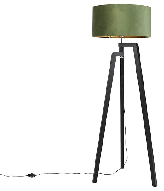 Lampă de podea trepied negru cu nuanță verde și auriu 50 cm - Puros