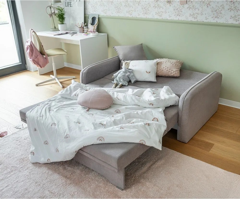 Canapea gri deschis extensibilă/cu spațiu de depozitare cu tapițerie din chenille 155 cm Laine – ELTAP