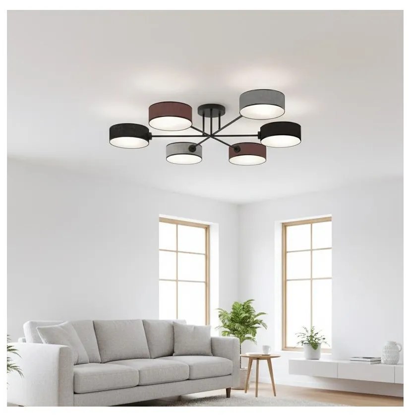 Lustră aplicată MAGA, 6 x E14, 10 W, 230 V, negru/maro/gri