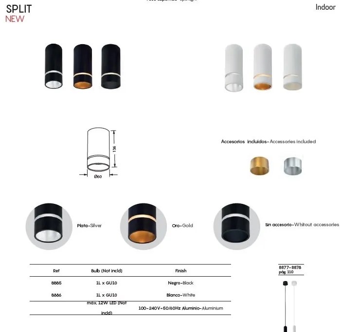 Spot aplicat tavan SPLIT negru L-13,6cm