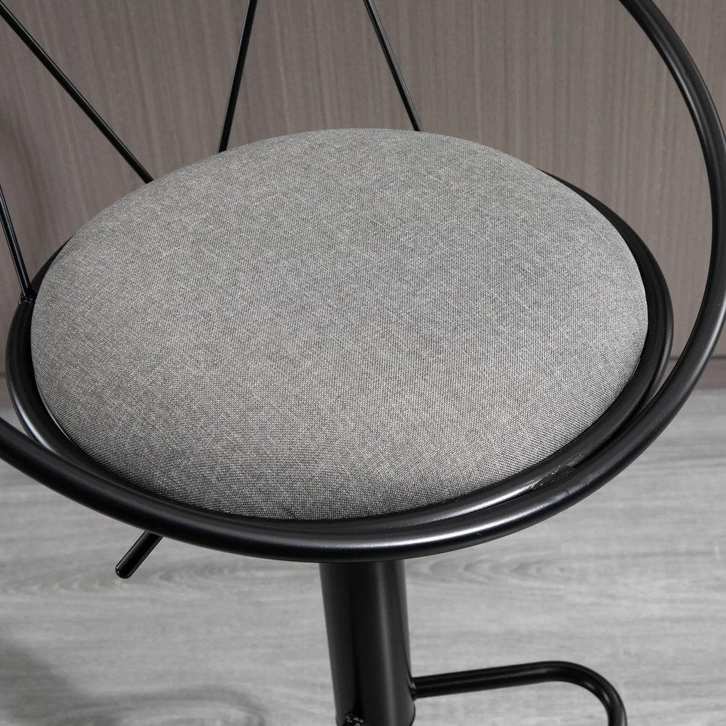 HOMCOM Set de 2 taburete de Bar Design neo-retro reglabil pivotant cu Suport pentru Picioare metal Negru Lână Gri | Aosom Romania