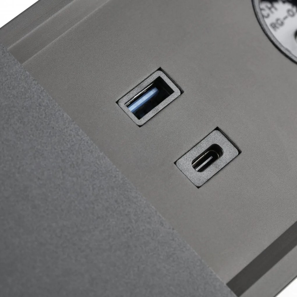 Priza incorporabila dreptunghiulara, 2 prize schuko, USB A+C, priza RJ45 cat 6, HDMI, cablu 1.5 m, capac magnetic, neagra, GTV