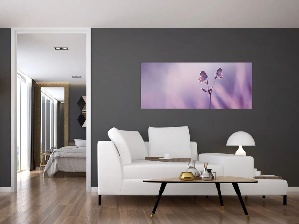 Tablou - Fluturi mov (120x50 cm)