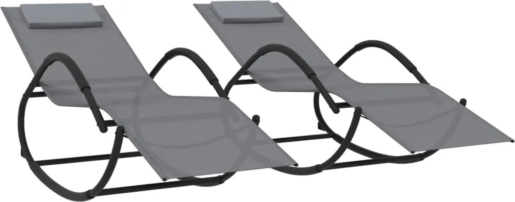 vidaXL Șezlonguri de plajă balansoar, 2 buc., gri, oțel & textilenă