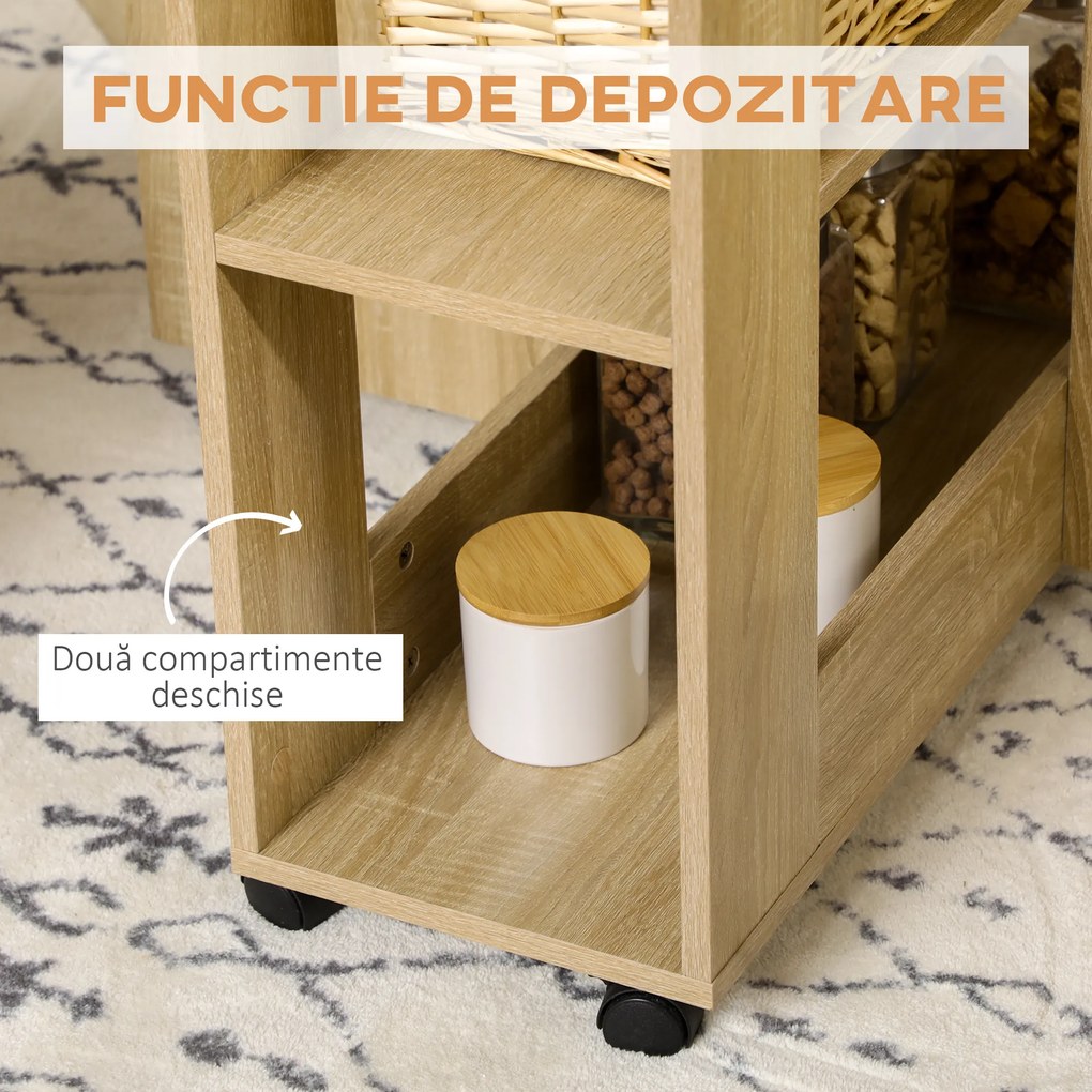 Set dining 4 persoane HOMCOM, masa de bucatarie cu extensie plianta, rotile, 4 scaune, culoare stejar | Aosom RO