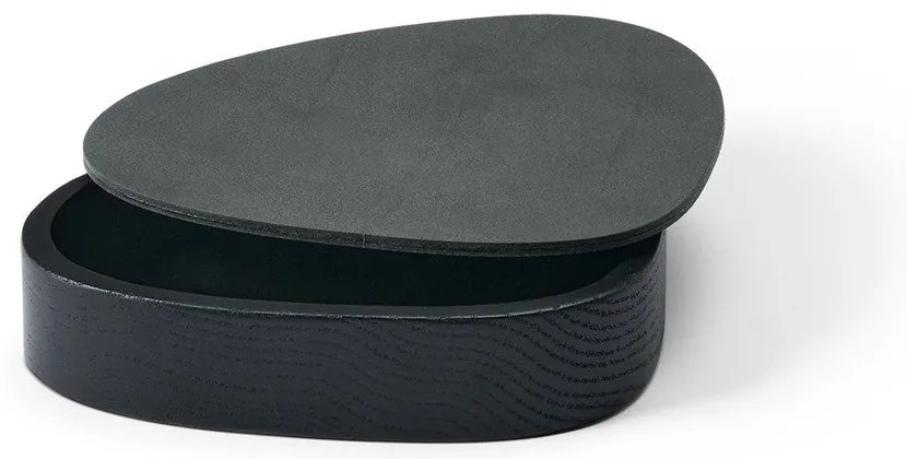 Cutie de depozitare neagră-gri antracit din lemn și din piele ecologică cu capac, decorativă 14x12,5x3,5 cm Curve Nupo – LIND DNA