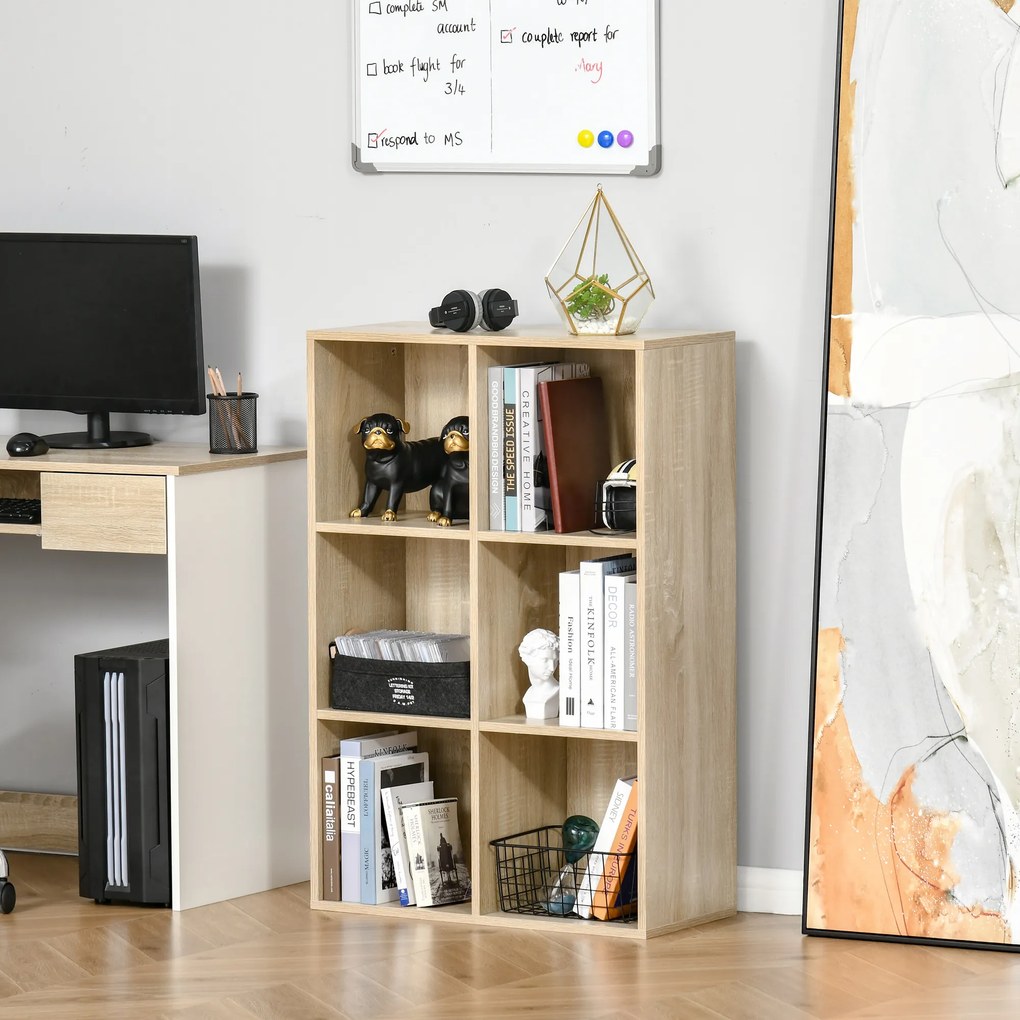 HOMCOM Bibliotecă Modernă cu 6 Cuburi, 65.5x30x97.5 cm, Culoare Stejar | Aosom Romania