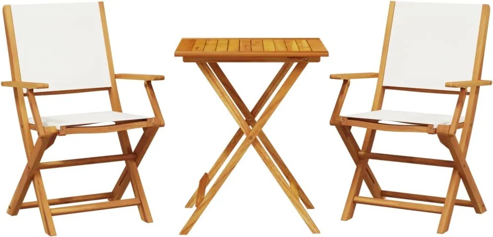 vidaXL Set mobilier bistro, 3 piese, textil alb crem/lemn masiv