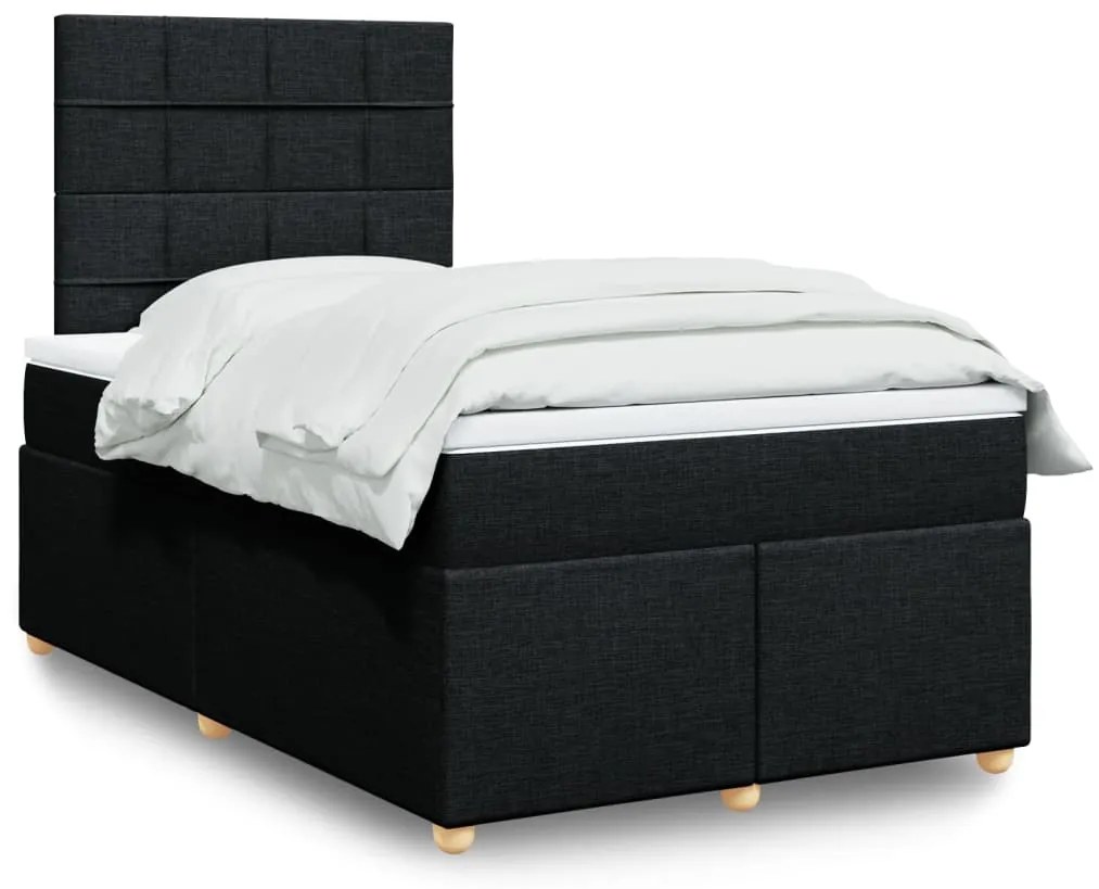 vidaXL Pat box spring cu saltea, negru, 120x200 cm, textil