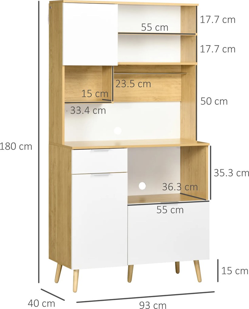 Dulap de Bucătărie HOMCOM, 3 Uși, Sertar, Rafturi Reglabile, Blat pentru Electrocasnice, Design Modern, Natur | Aosom Romania
