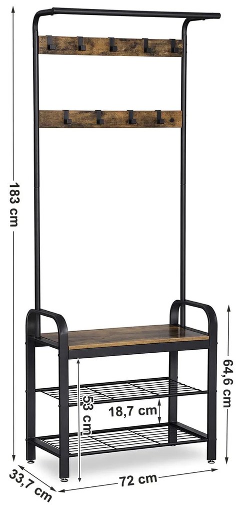 Panou hol de intrare TAYLOR cu dulap pentru pantofi 183x72 cm, rustic maro