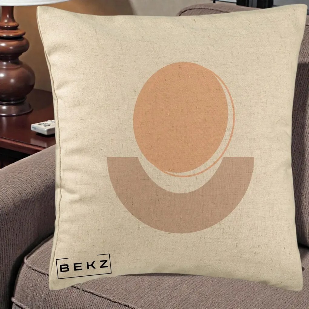 Perna Decorativa Geometric Boho Luna si Disc, 40x40 cm, Bej, Husa Detasabila, Perna Inclusa, BEKZ®