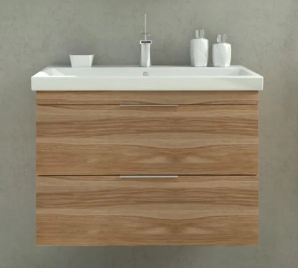 Set mobila: dulap MDF cu sertare + lavoar ceramica pentru baie Likno 70 cm