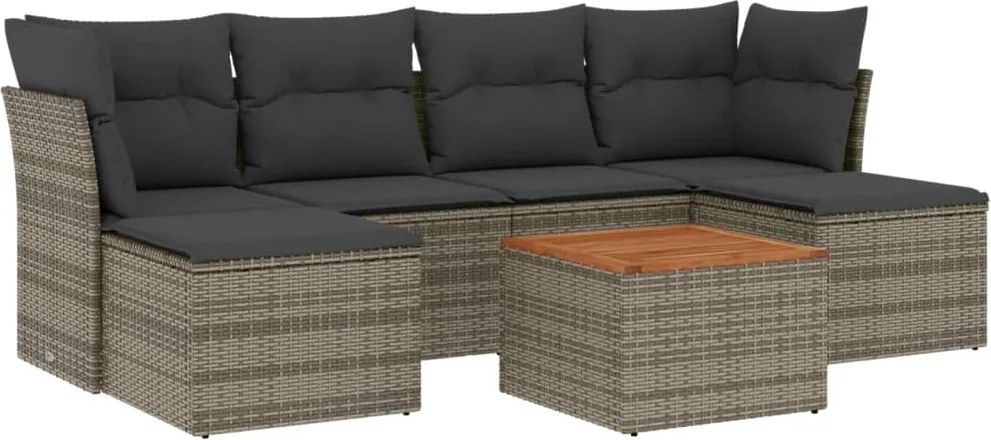 vidaXL Set canapele de grădină, 7 piese, cu perne, gri, poliratan