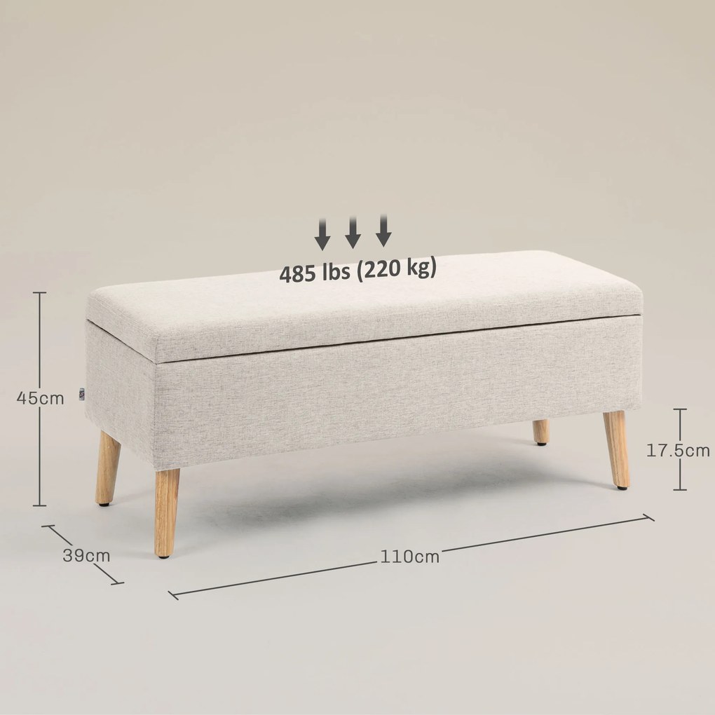 HOMCOM Banc de depozitare acoperit aspect in pentru dormitor, intrare, sufragerie, capacitate 220 kg, 110 x 39 x 45 cm, bej | Aosom Romania