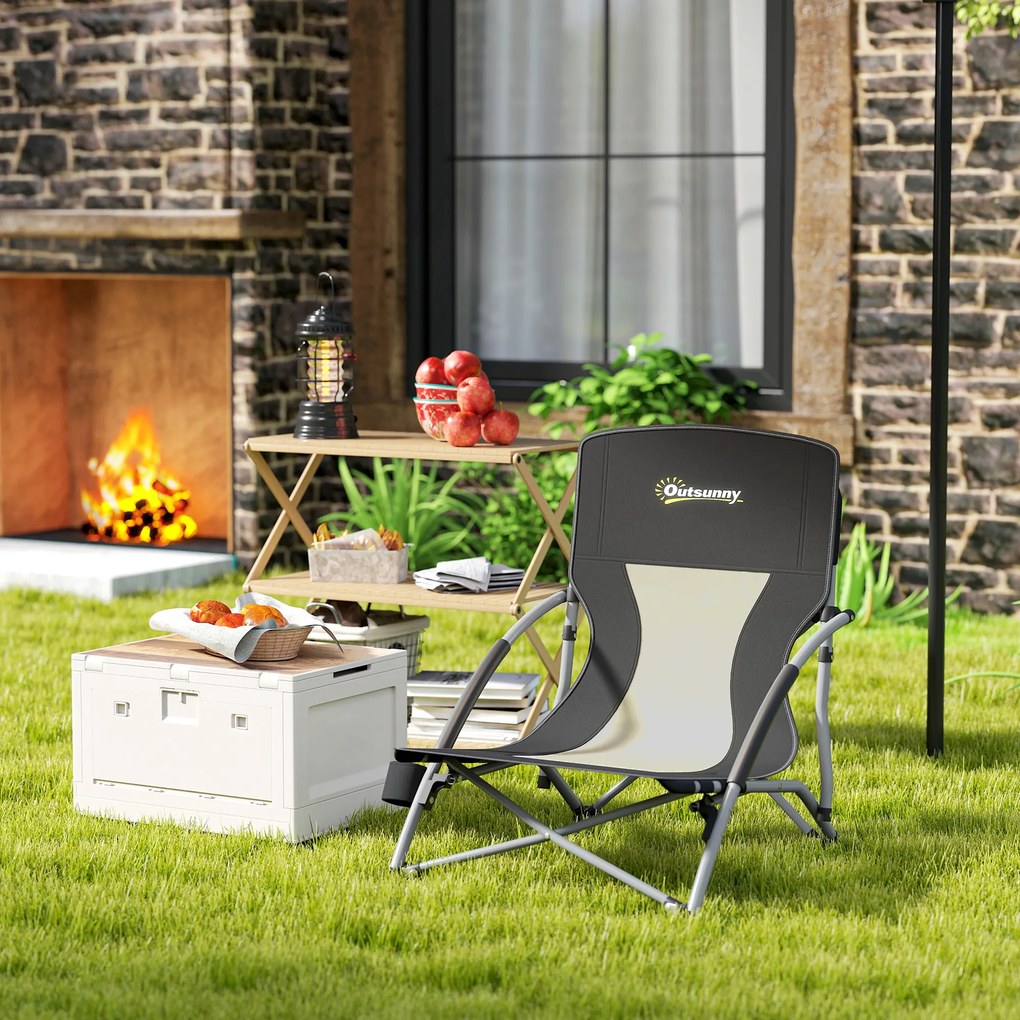 Outsunny Scaun de plajă pliabil, scaun camping pliabil ușor, husă de transport, suport pentru pahar, 58 x 55 x 62 cm, negru | Aosom Romania