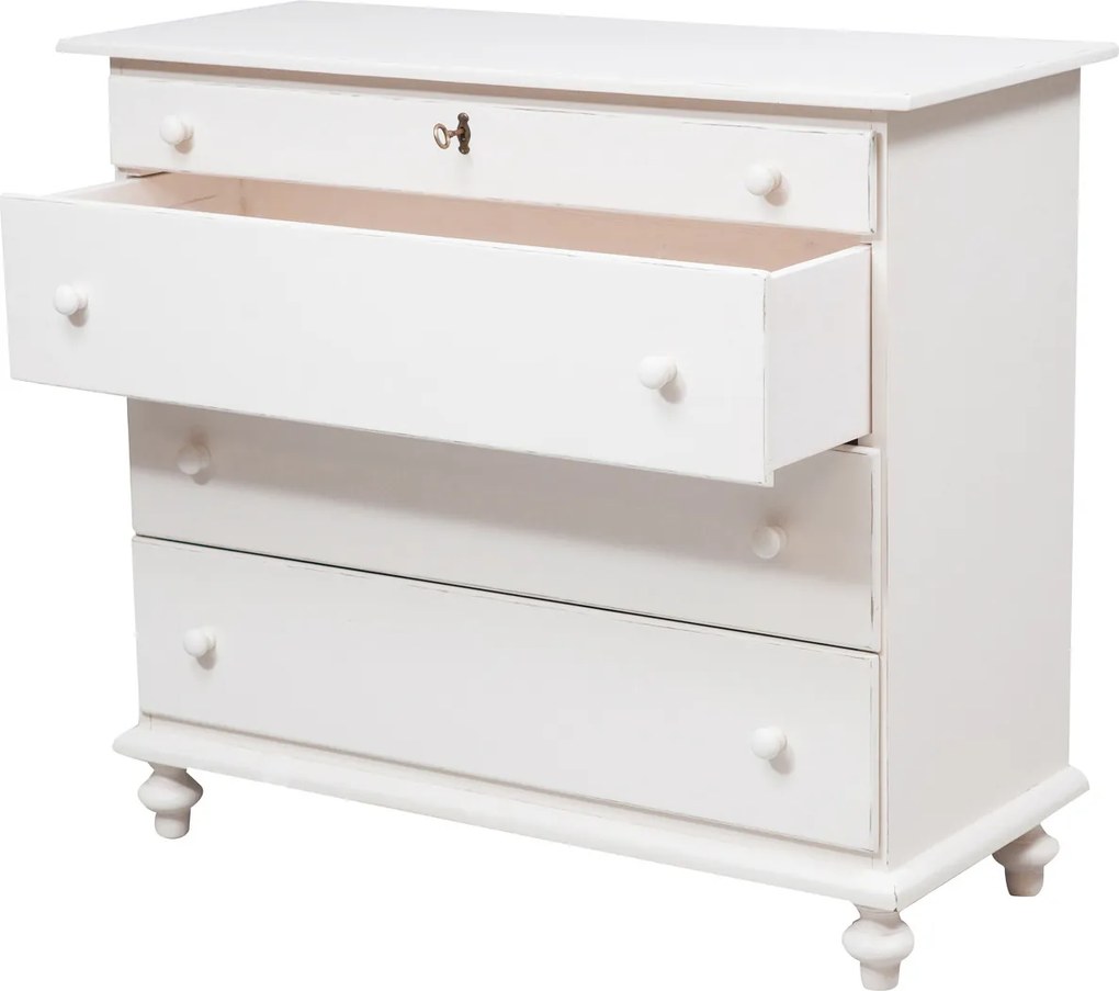 Comoda, L114 48 H99 cm, alb antichizat, lemn masiv