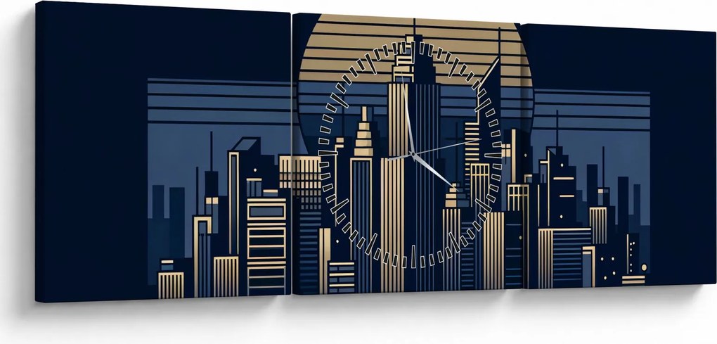 Tablou – Oraș geometric (cu ceas) (90x30 cm)
