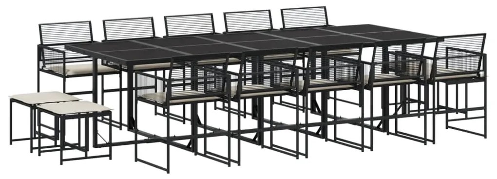 3295021 vidaXL Set mobilier de grădină cu perne, 15 piese, negru, poliratan