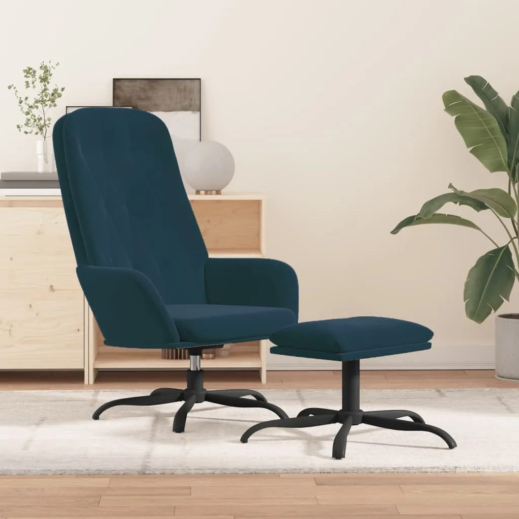 3097640 vidaXL Scaun de relaxare cu taburet, albastru, catifea