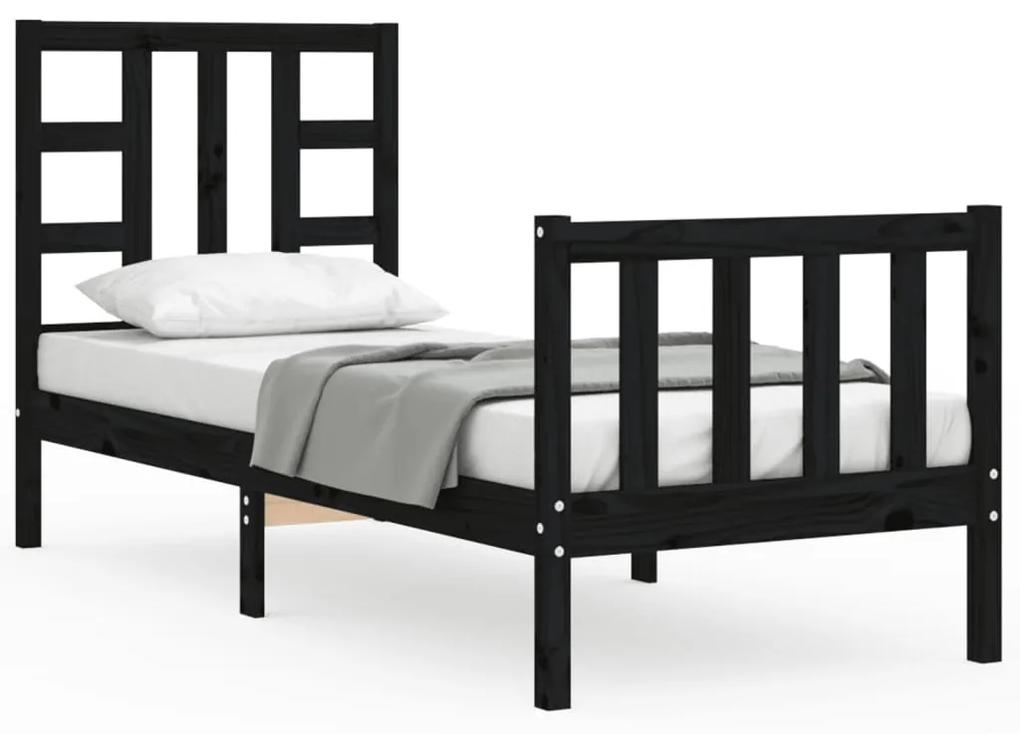 3191935 vidaXL Cadru de pat cu tăblie Small Single, negru, lemn masiv
