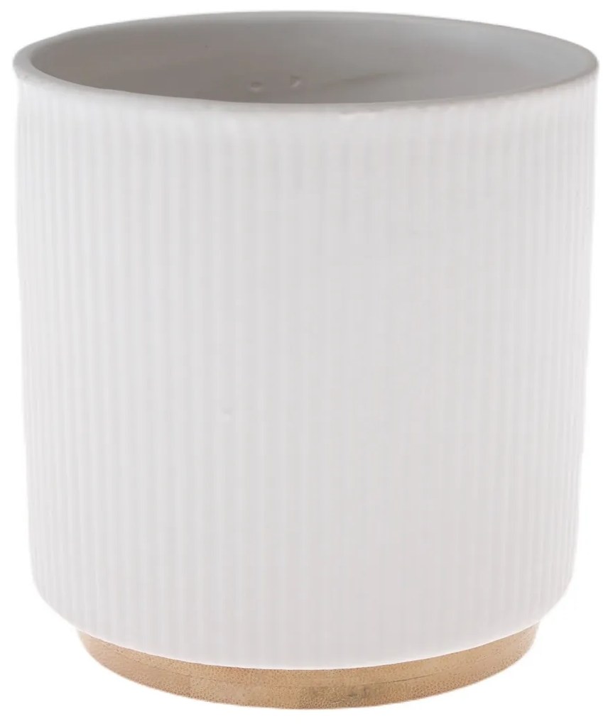Ghiveci ceramic cu suport din bambus, alb, 15 x 12cm