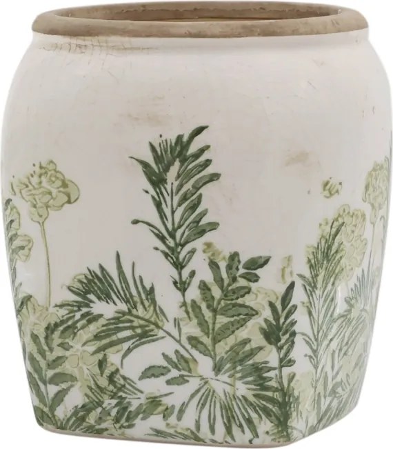 Ghiveci din ceramică cu imprimeu floral, verde, H13/D12 cm, „Laval”